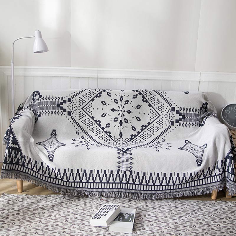 Bohemian Black & White Plaid Tassel Blanket