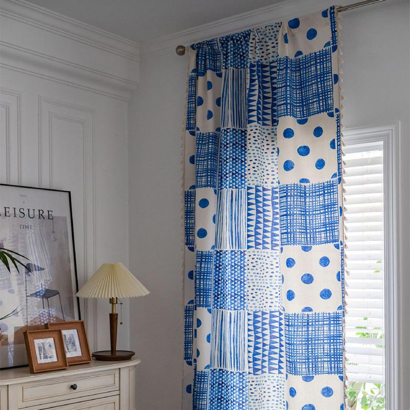 Blue White Patchwork Light Filtering Curtain