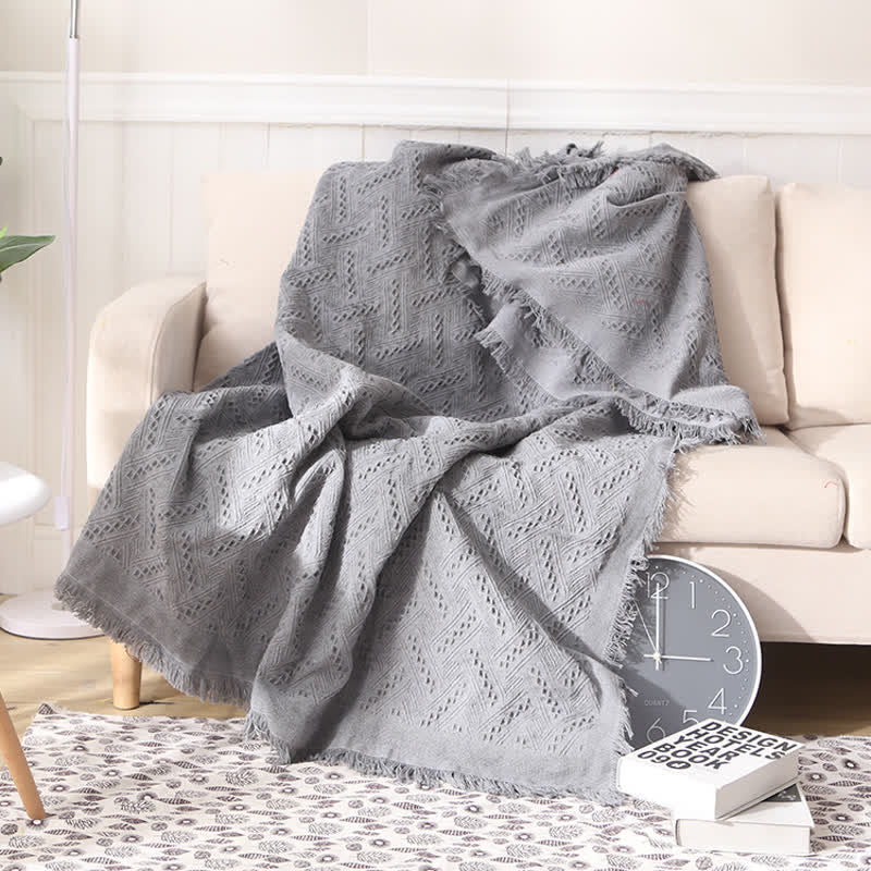 "T" Textural Tassel Solid Color Blanket