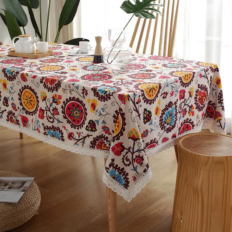 Bohemian Countryside Style Flower Tablecloth