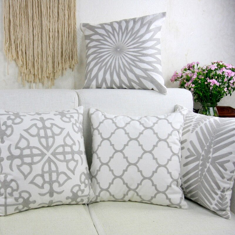 Garion Gray Embrodiered Pillow Covers