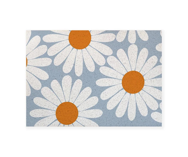 Feblilac White Daisy Entrance Door Mat, Country Style Flower Patio Welcome Doormat, Anti Skid PVC Coil Outdoor Mats, Front Mat for Home, Washable Entryway Doormat