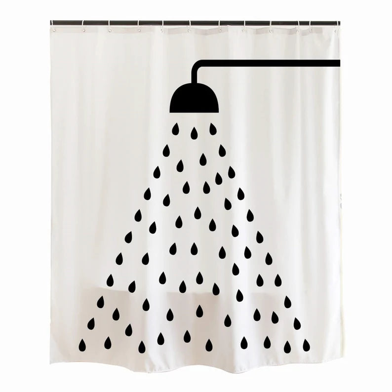 Home Black Raindrops Shower Curtain Sets with Hooks for Bathroom Tub Décor