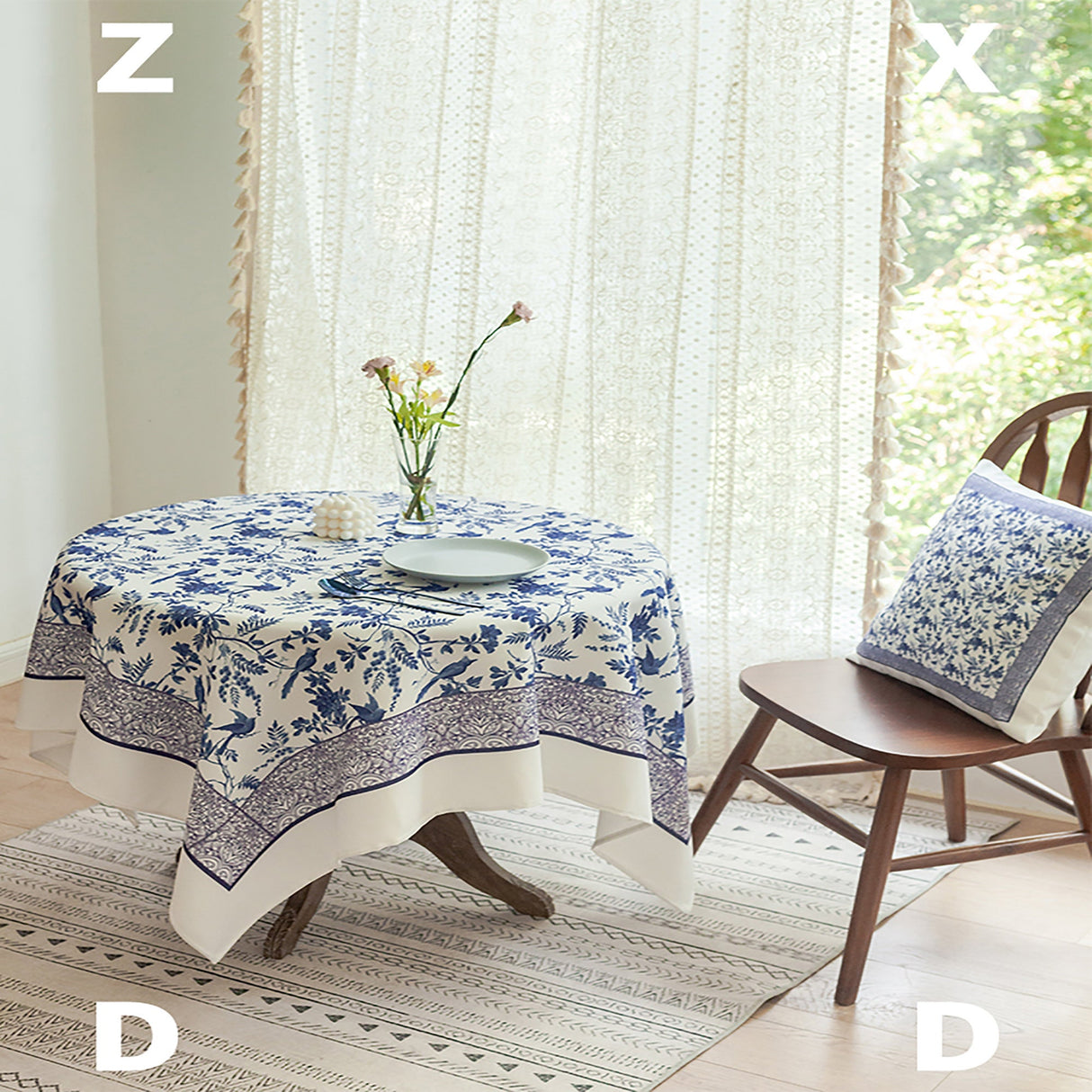 Celadon Pattern Rustic Tablecloth, Waterproof Classial Tablecloth,Tea Tablecover,Coffee Table Runner,Party Decor,Event Tablecloth