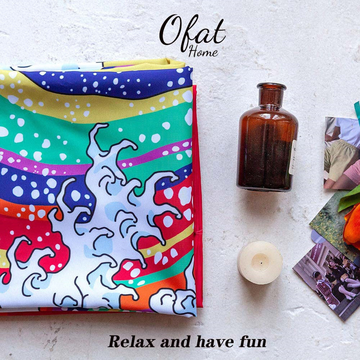 Ofat Home LGBTQ Pride Rainbow Shower Curtain, Japanese The Great Wave Painting Bathroom Decor, No Liner Needed Waterproof Washable, 150gsm