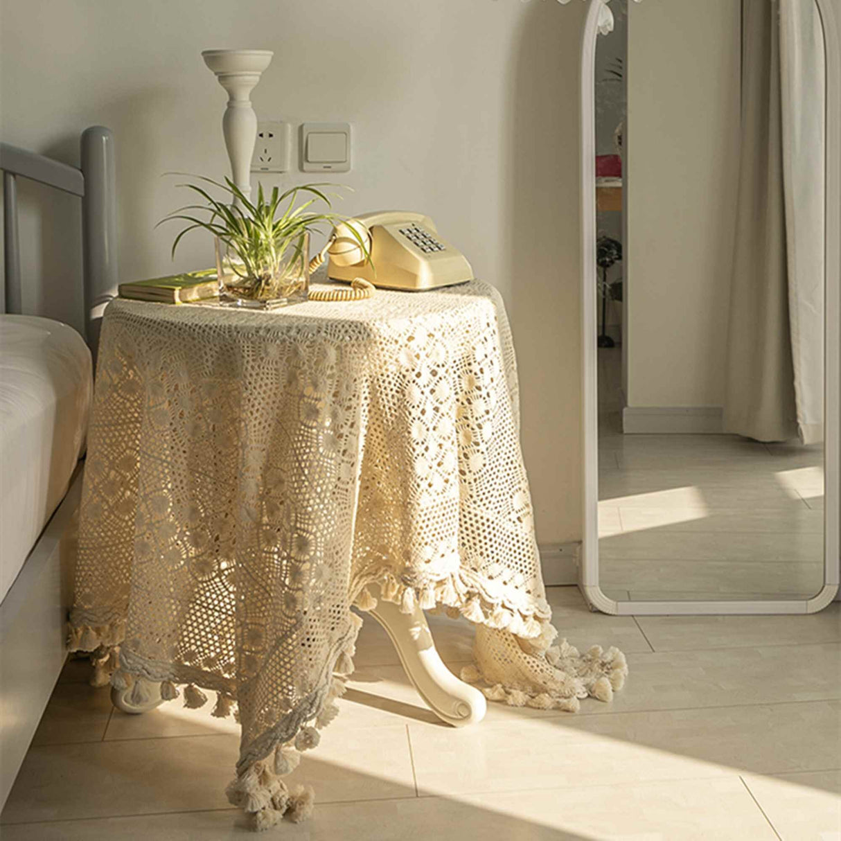 Pastoral Style, Lace Tablecloth with Tassel Table Cover for Kitchen Dinning Tabletop Decoration Nordic Rectangular Coffee Table