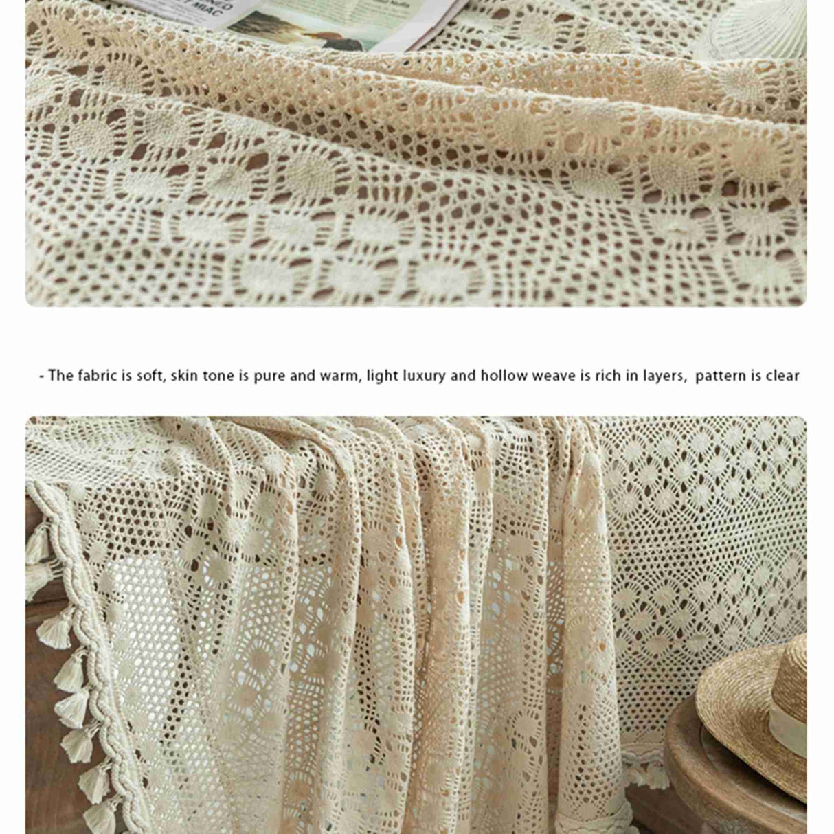 Pastoral Style, Lace Tablecloth with Tassel Table Cover for Kitchen Dinning Tabletop Decoration Nordic Rectangular Coffee Table