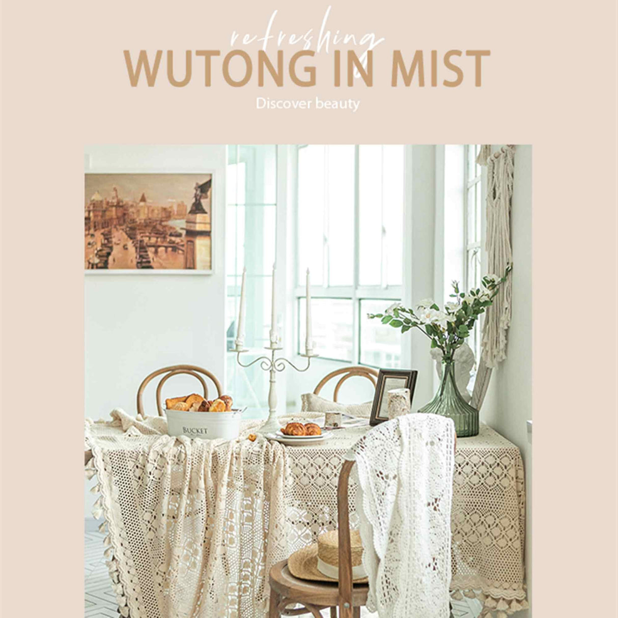 Pastoral Style, Lace Tablecloth with Tassel Table Cover for Kitchen Dinning Tabletop Decoration Nordic Rectangular Coffee Table