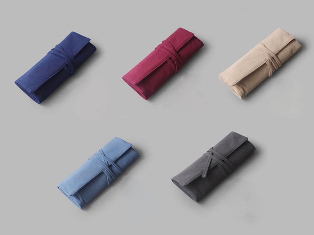 Roll Up Plain Colored Pencil Makeup Brush Case, Handmade Cotton Roll Up Bag, Brush Holder Gift Ideas