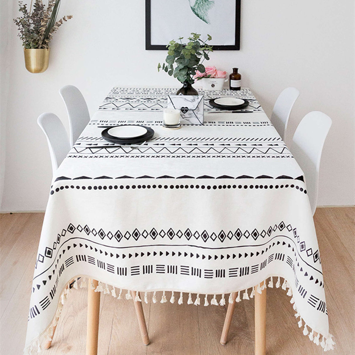 Ofat Home Bohemian Style Geometric Tablecloth Waterproof Fabric Rectangle Boho Table Cover for for Dining Room Kitchen Decor