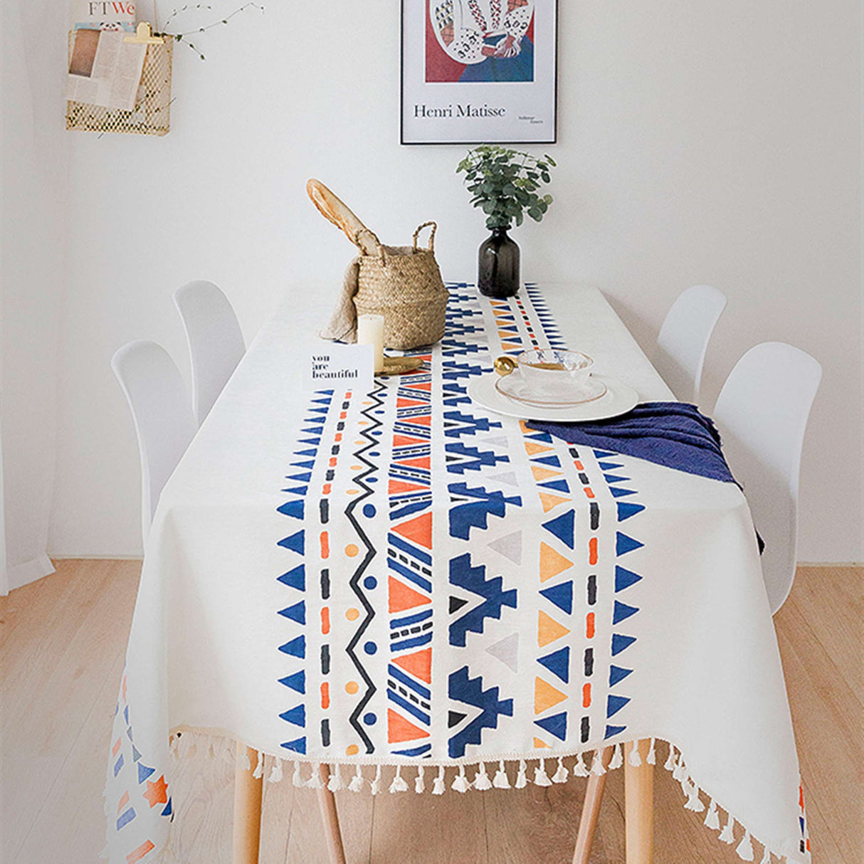 Ofat Home Bohemian Style Geometric Tablecloth Waterproof Fabric Rectangle Boho Table Cover for for Dining Room Kitchen Decor