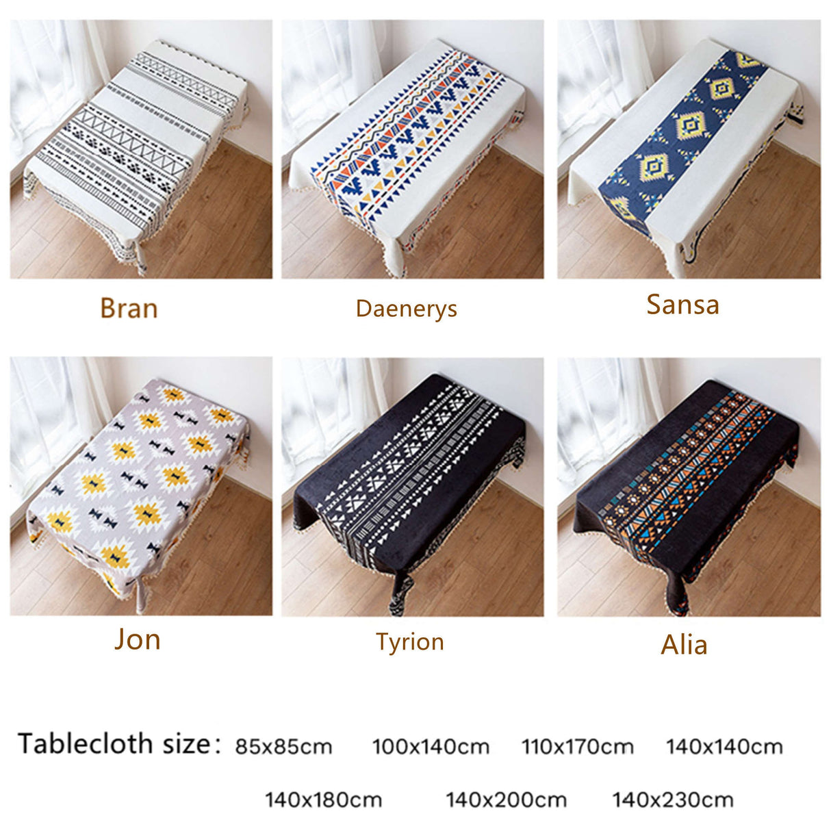 Ofat Home Bohemian Style Geometric Tablecloth Waterproof Fabric Rectangle Boho Table Cover for for Dining Room Kitchen Decor