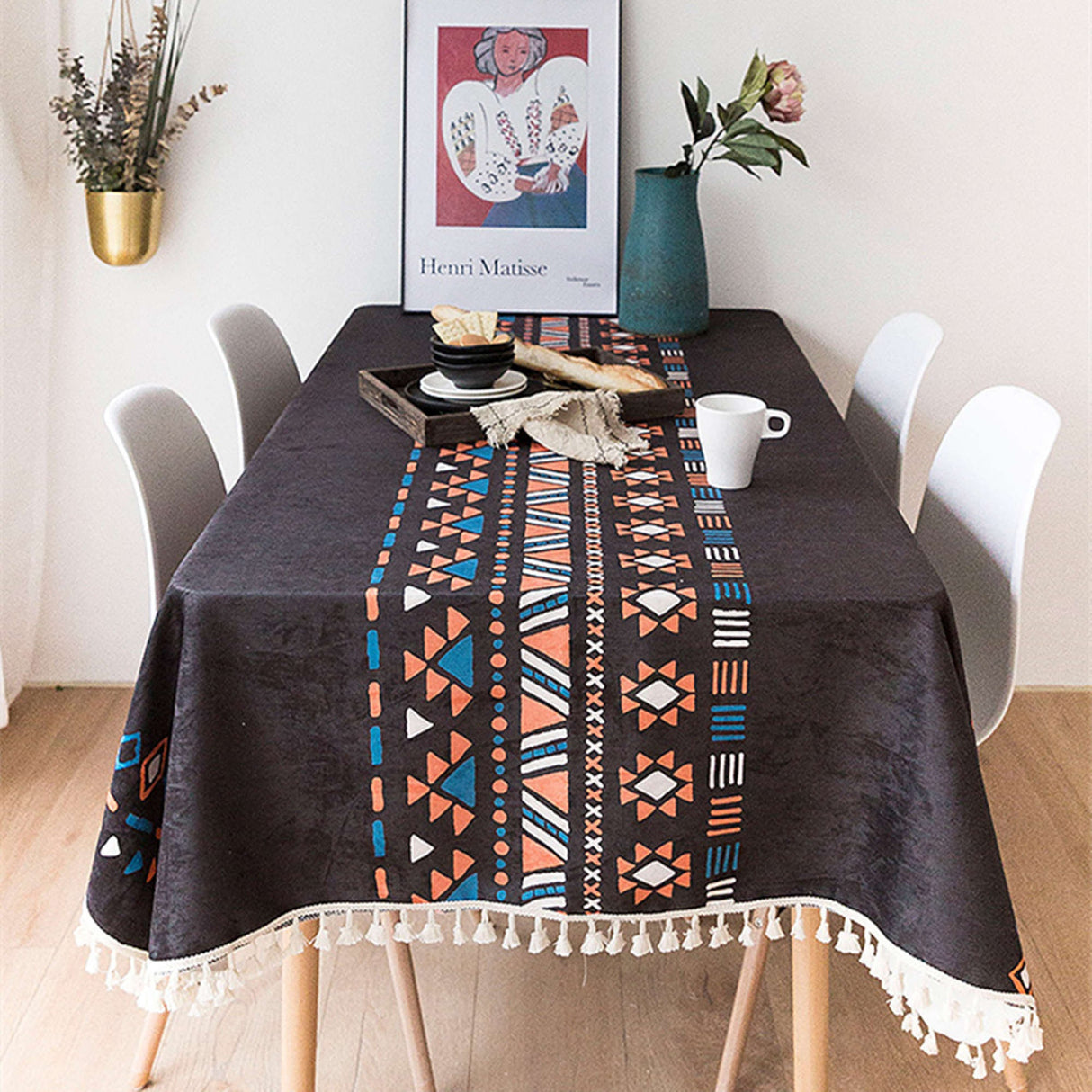 Ofat Home Bohemian Style Geometric Tablecloth Waterproof Fabric Rectangle Boho Table Cover for for Dining Room Kitchen Decor