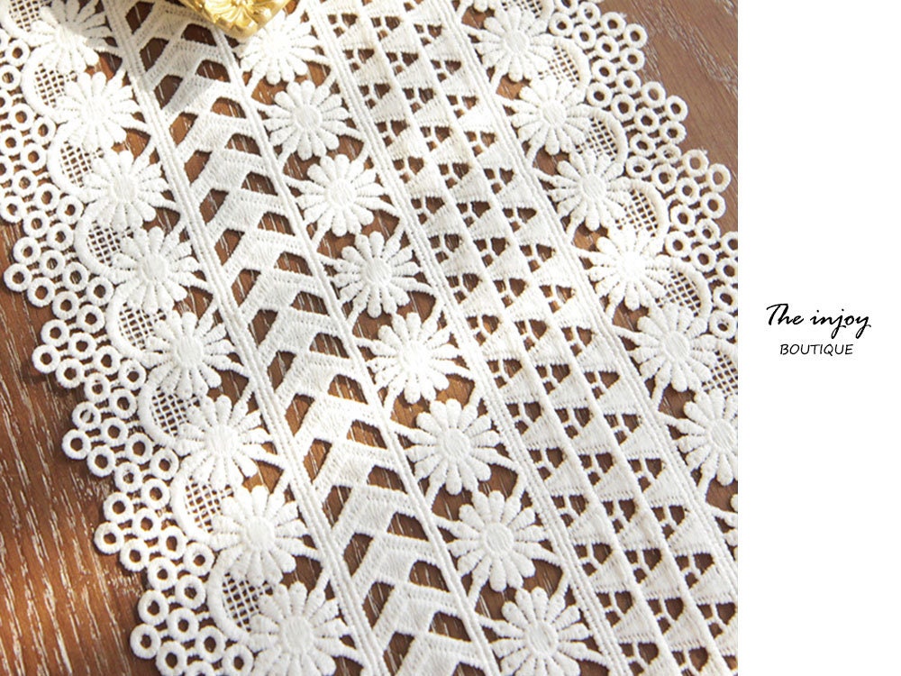 Lace Cotton Crochet Table Runner, White Black Table Covers, Desk Décor Artistic