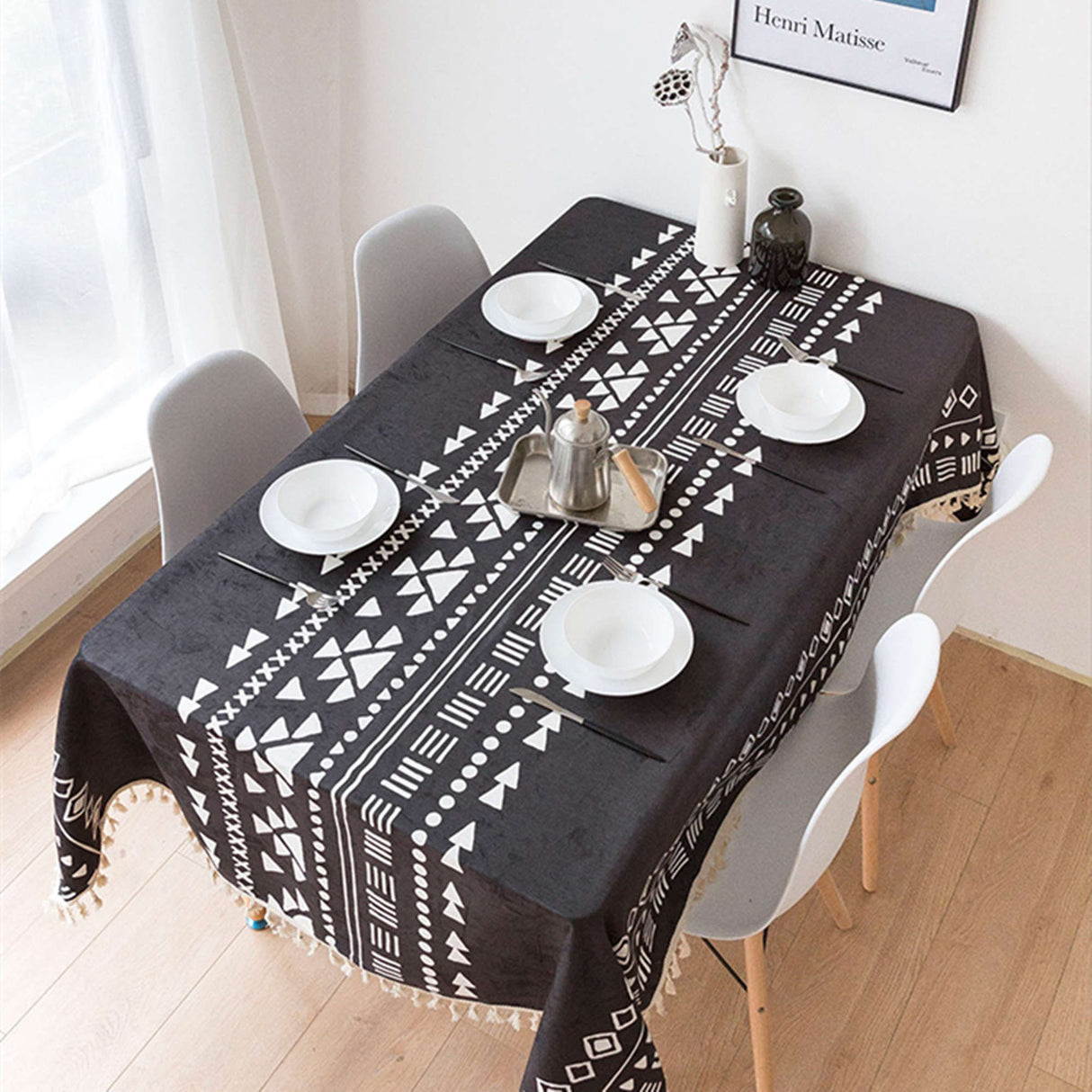 Ofat Home Bohemian Style Geometric Tablecloth Waterproof Fabric Rectangle Boho Table Cover for for Dining Room Kitchen Decor