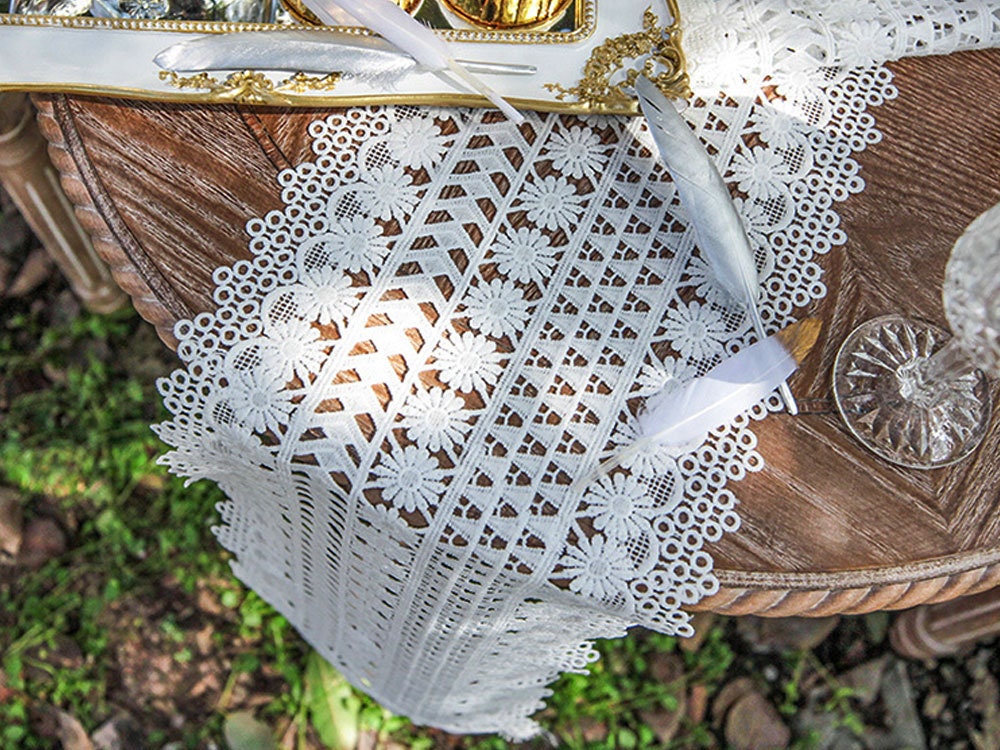 Lace Cotton Crochet Table Runner, White Black Table Covers, Desk Décor Artistic