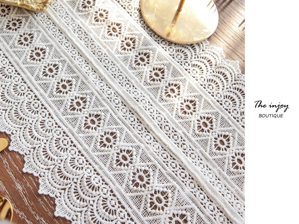Lace Cotton Crochet Table Runner, White Black Table Covers, Desk Décor Artistic
