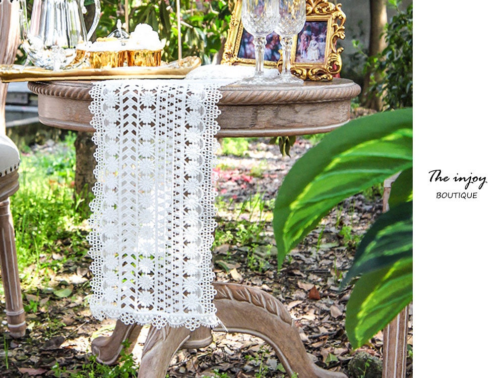 Lace Cotton Crochet Table Runner, White Black Table Covers, Desk Décor Artistic