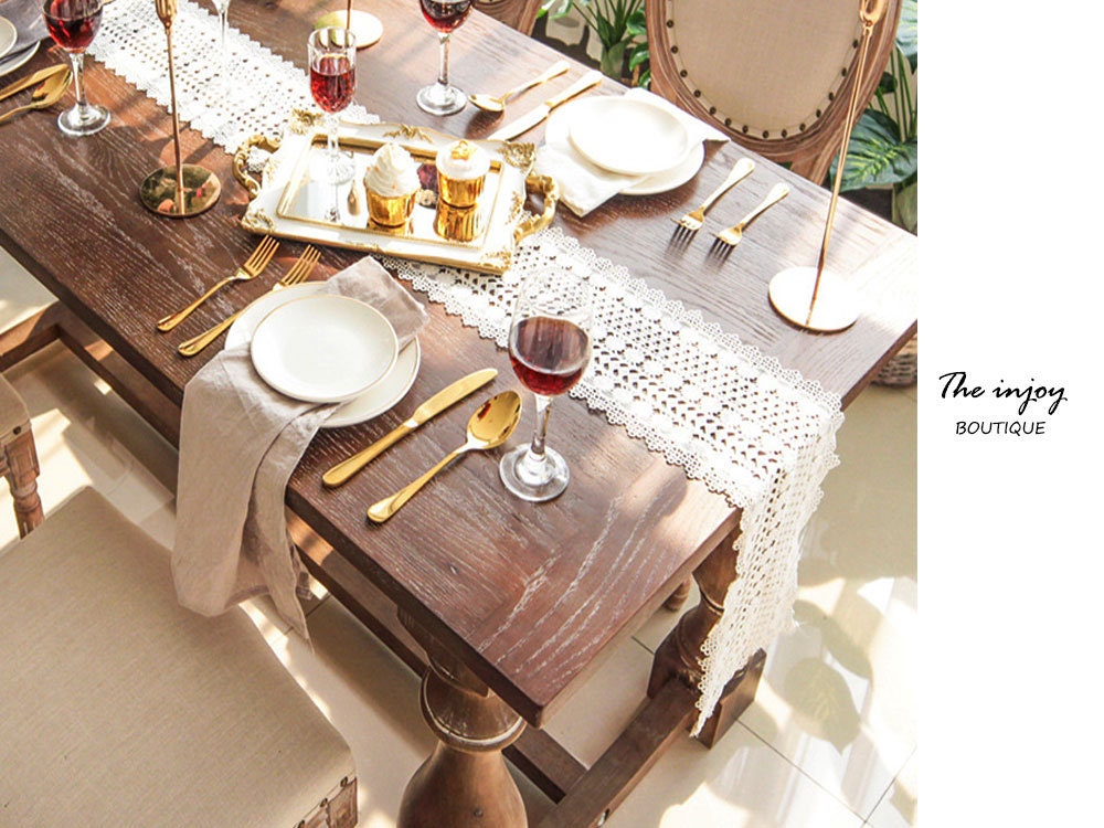 Lace Cotton Crochet Table Runner, White Black Table Covers, Desk Décor Artistic