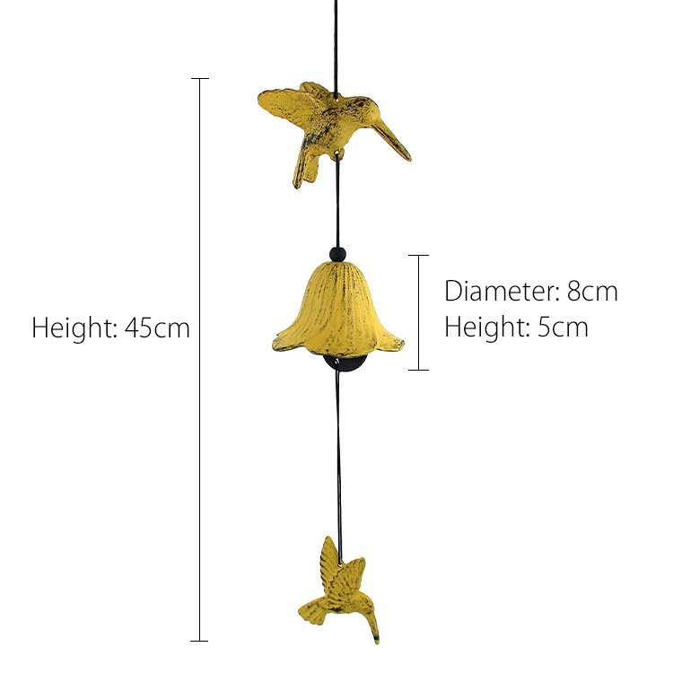 Hummingbird Wind Chime, Iron Metal Bell Ring, Cute Animal Style Metal Chime, Traditional Eastern Oriental Zen Home Garden Decoration