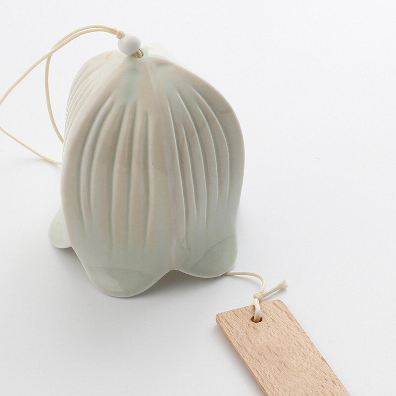 Ceramic Japanese Wind Chime, Pottery Flower Bell Ring Windchime, Traditional Eastern Oriental Zen Home Garden Decoration