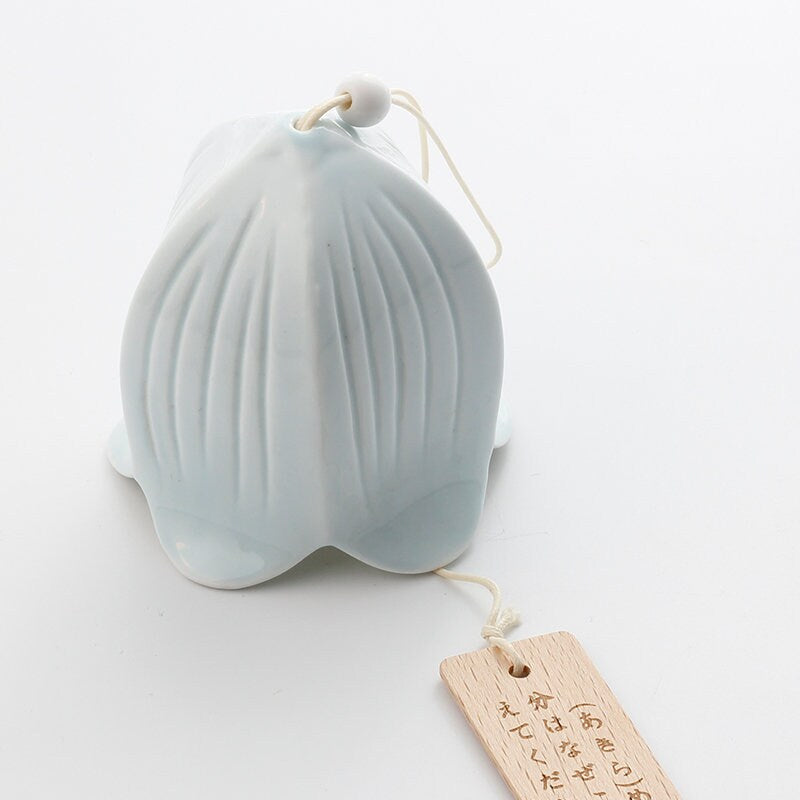 Ceramic Japanese Wind Chime, Pottery Flower Bell Ring Windchime, Traditional Eastern Oriental Zen Home Garden Decoration