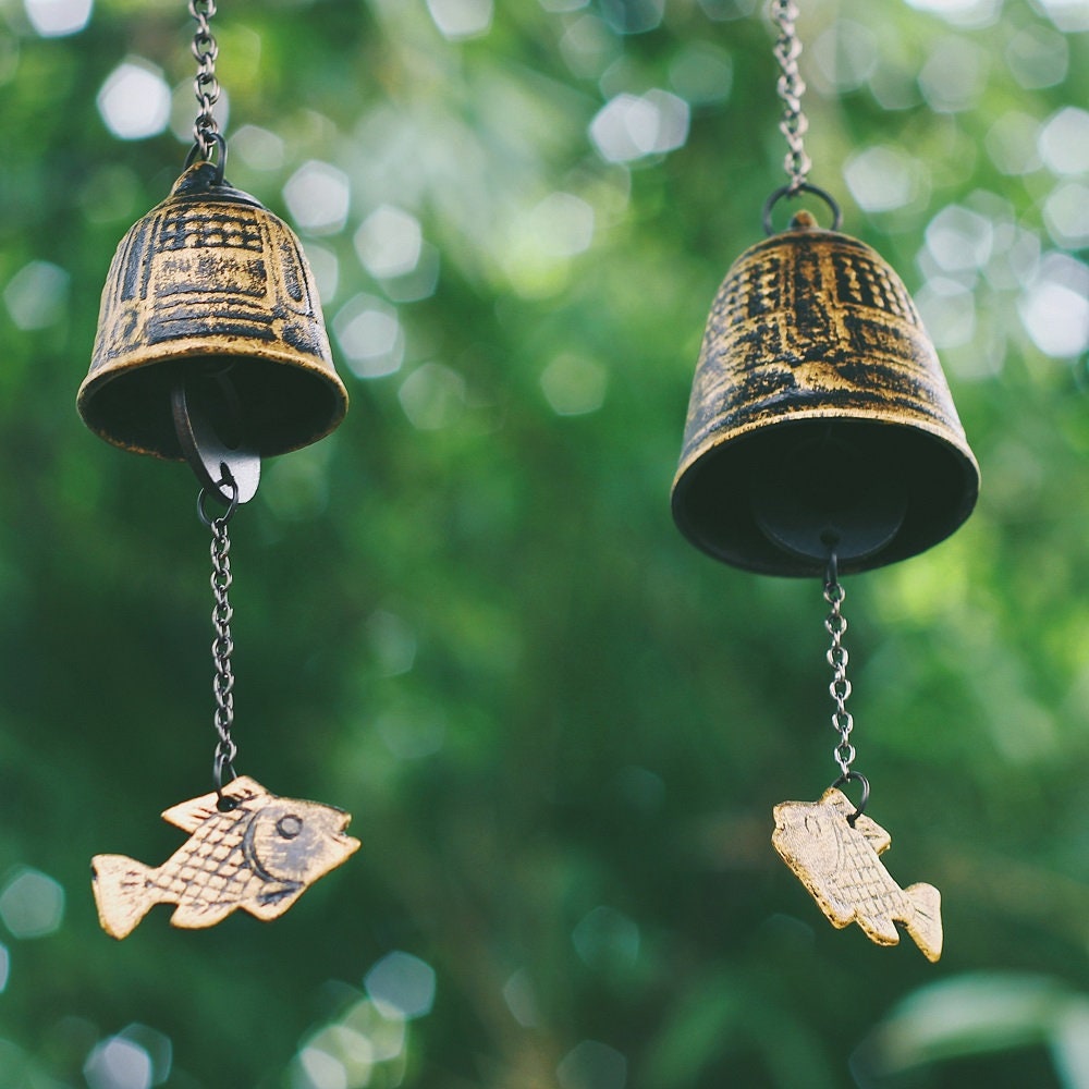 Metal Bell Fish Wind Chime, Japanese Style Iron Bell Ring Windchime, Traditional Eastern Oriental Zen Home Garden Decoration