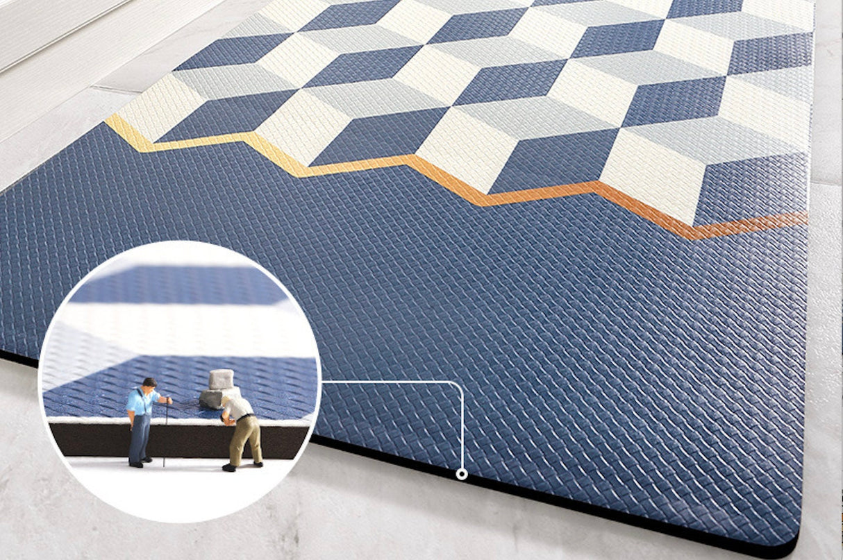 Grey Geometric Kitchen Floor Mat