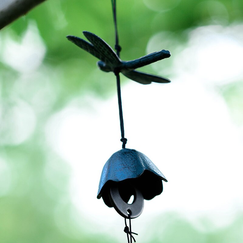Dragonfly Wind Chime, Japanese Style Iron Bell Ring Windchime, Traditional Eastern Oriental Zen Home Garden Decoration