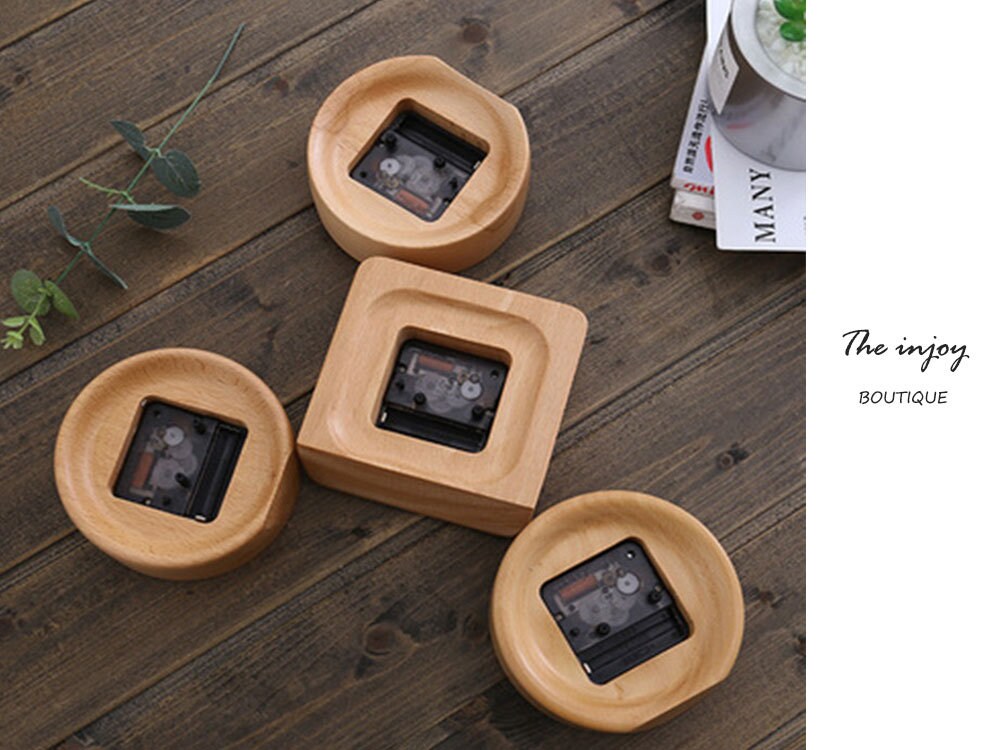 Beech Wooden Alarm Clock Small, No Screen Minimalist Clock Desk, Bedside Nighttable Clock, Gift for Him