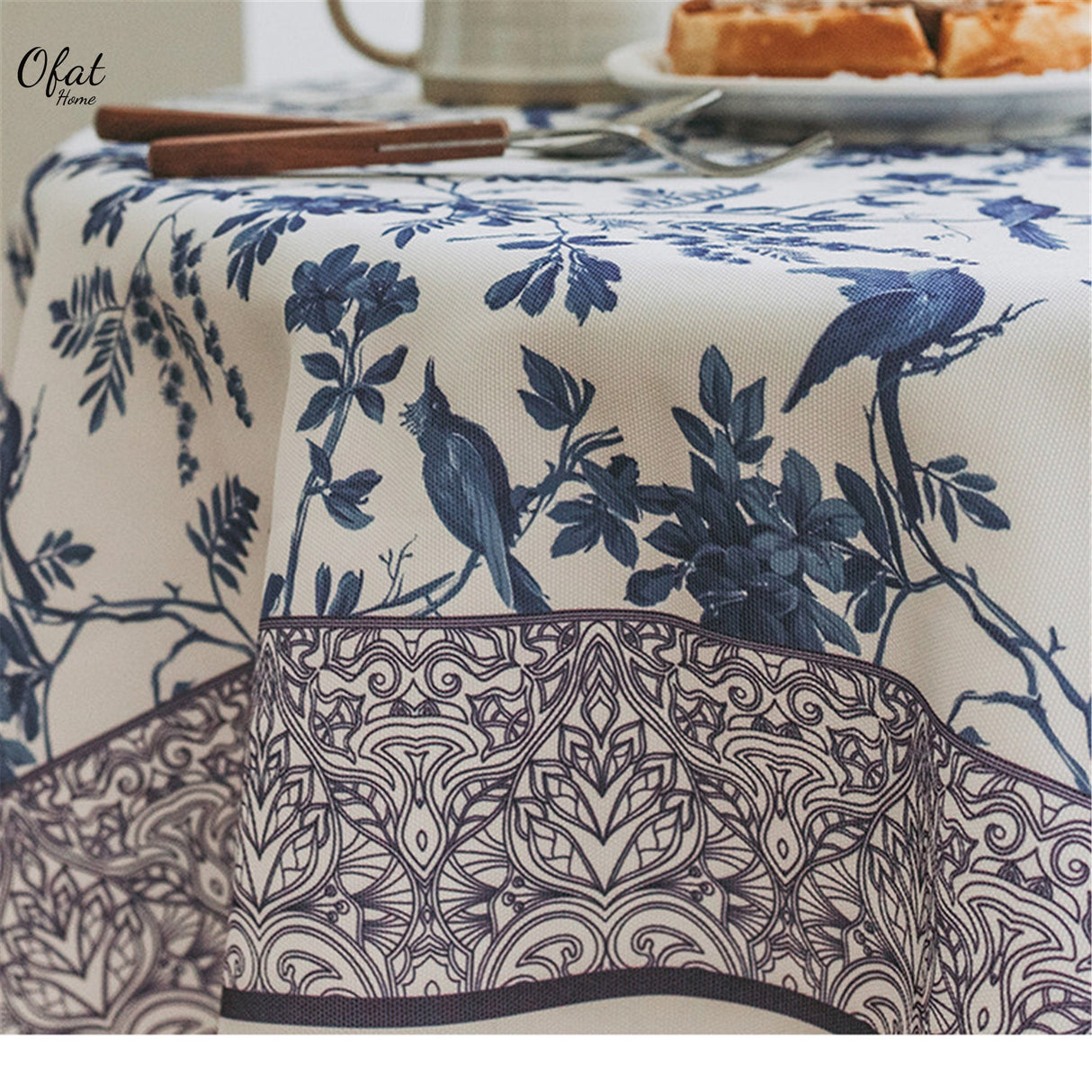 Celadon Pattern Rustic Tablecloth, Waterproof Classial Tablecloth,Tea Tablecover,Coffee Table Runner,Party Decor,Event Tablecloth