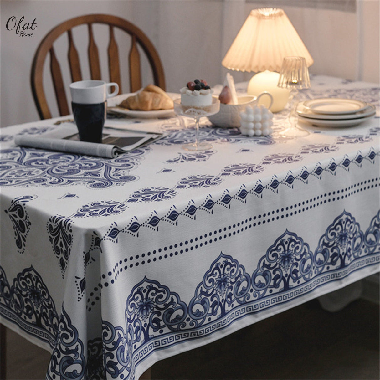 Celadon Pattern Rustic Tablecloth, Waterproof Classial Tablecloth,Tea Tablecover,Coffee Table Runner,Party Decor,Event Tablecloth