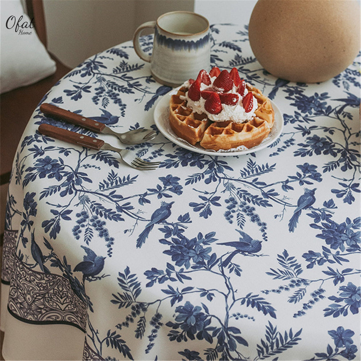 Celadon Pattern Rustic Tablecloth, Waterproof Classial Tablecloth,Tea Tablecover,Coffee Table Runner,Party Decor,Event Tablecloth