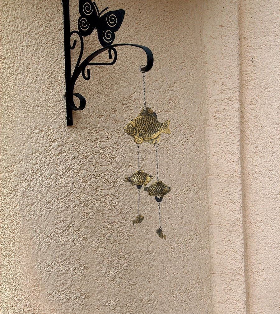 Cute Metal Fish Wind Chime, Traditional Japanese Koi Bronze Bell Ring Windchime, Eastern Oriental Zen Home Garden Decoration