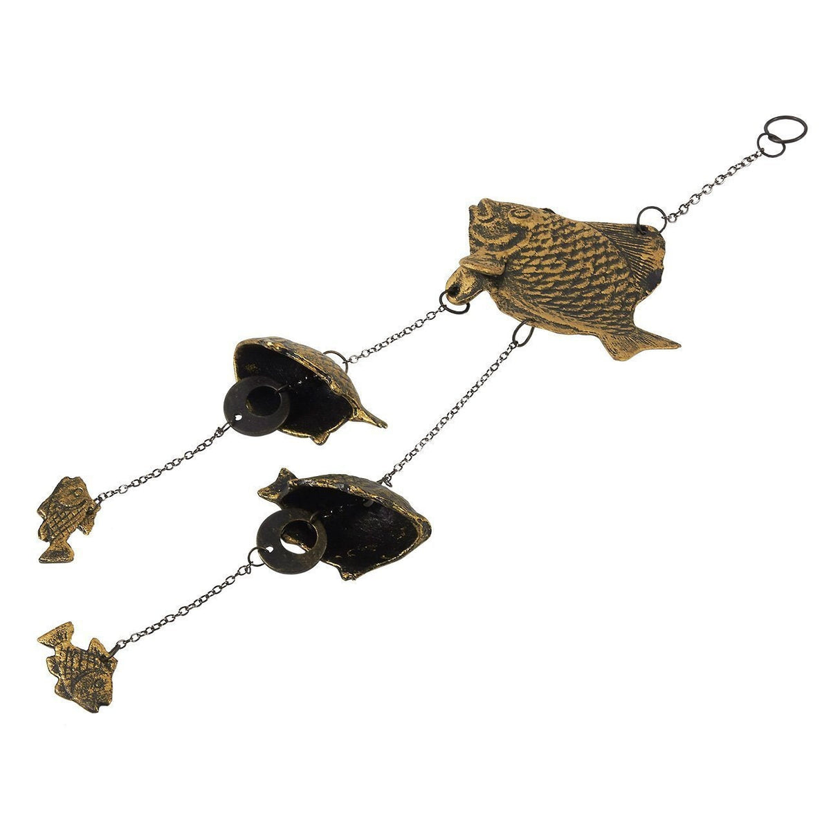 Cute Metal Fish Wind Chime, Traditional Japanese Koi Bronze Bell Ring Windchime, Eastern Oriental Zen Home Garden Decoration