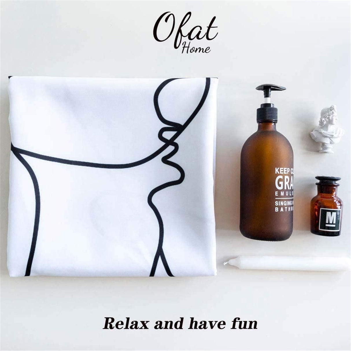 Ofat Home Simple Abstract Shower Curtain with Plastic Hooks 72x72 Inch, Waterproof Fabric Home for Bathroom Party Decor No Liner Needed