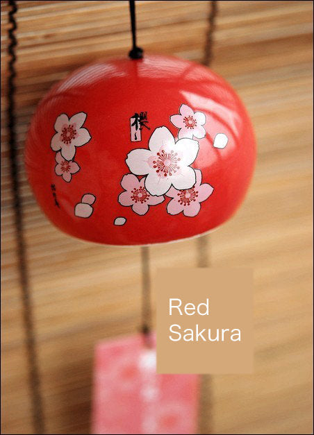 Japanese Style Ceramic Wind Chime, Flower Pottery Bell Ring Windchime, Traditional Eastern Oriental Zen Home Garden Decoration