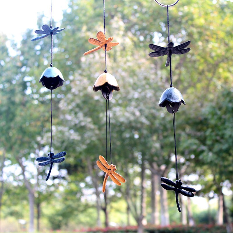 Dragonfly Wind Chime, Japanese Style Iron Bell Ring Windchime, Traditional Eastern Oriental Zen Home Garden Decoration