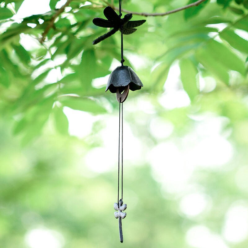Dragonfly Wind Chime, Japanese Style Iron Bell Ring Windchime, Traditional Eastern Oriental Zen Home Garden Decoration