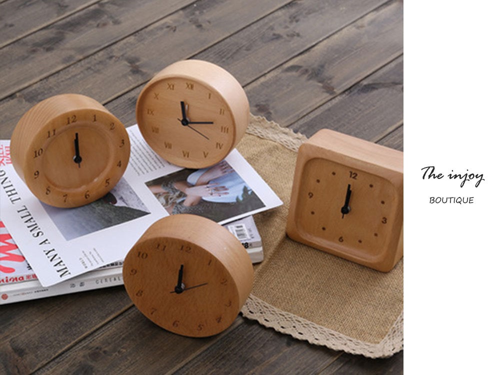 Beech Wooden Alarm Clock Small, No Screen Minimalist Clock Desk, Bedside Nighttable Clock, Gift for Him