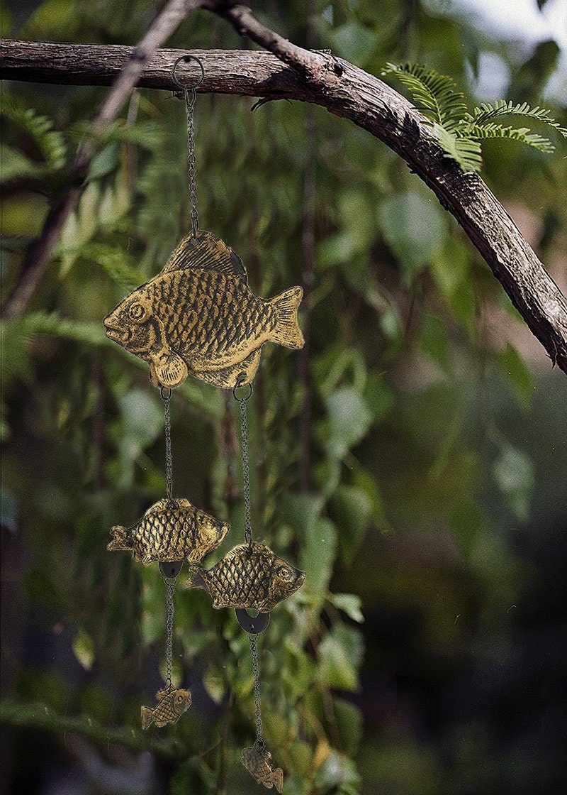 Cute Metal Fish Wind Chime, Traditional Japanese Koi Bronze Bell Ring Windchime, Eastern Oriental Zen Home Garden Decoration