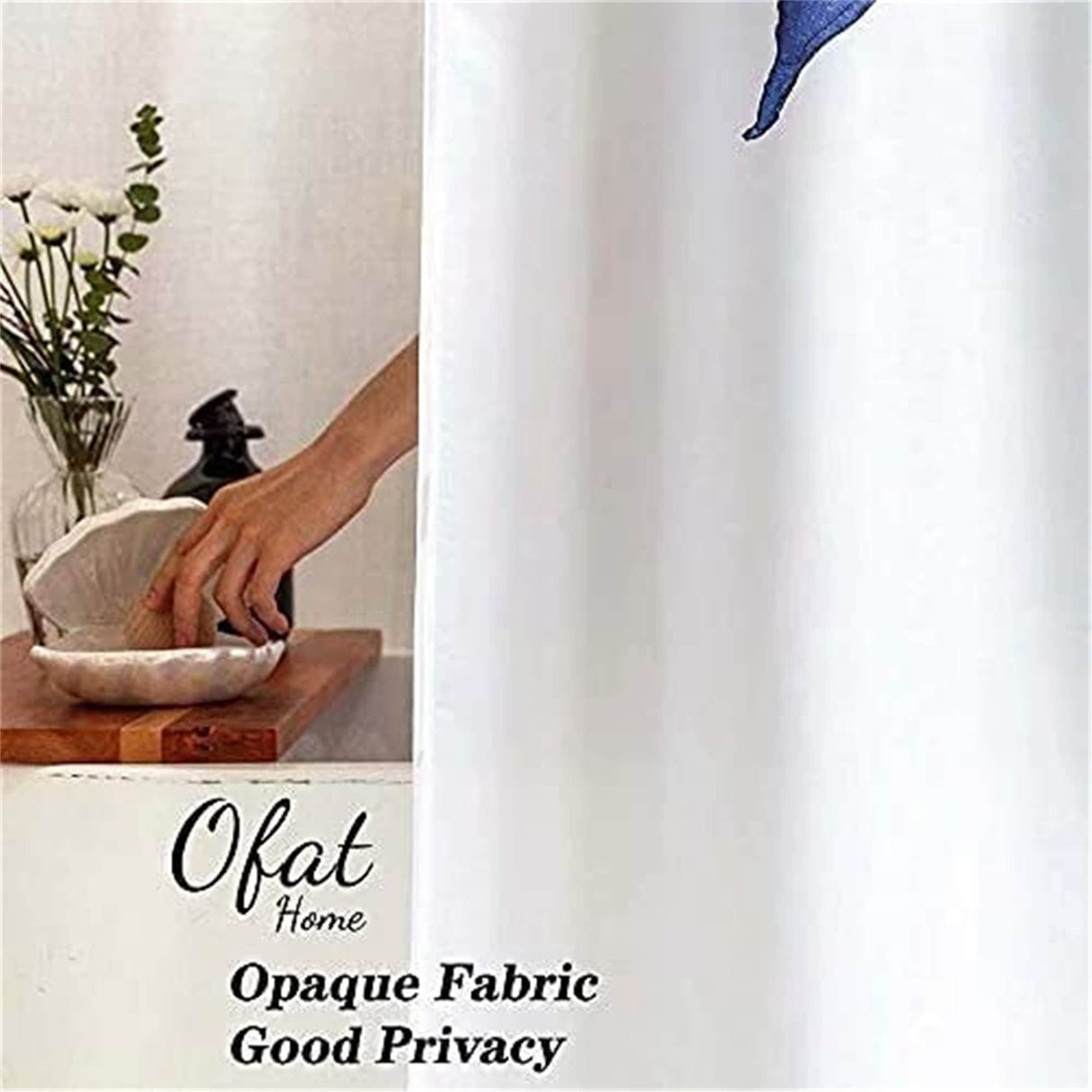 Ofat Home Minimalism Stripes Leaves Shower Curtain with Hooks Bathroom Decor,No Liner Needed Waterproof Washable,Heavy Fabric 150gsm,72"x72"