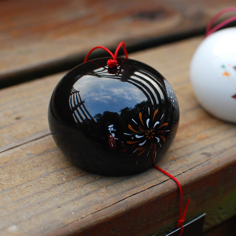 Japanese Style Ceramic Wind Chime, Flower Pottery Bell Ring Windchime, Traditional Eastern Oriental Zen Home Garden Decoration