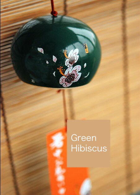 Japanese Style Ceramic Wind Chime, Flower Pottery Bell Ring Windchime, Traditional Eastern Oriental Zen Home Garden Decoration