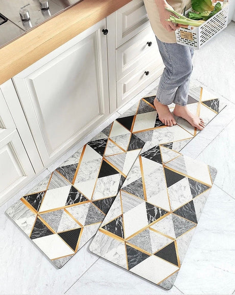 Grey Geometric Kitchen Floor Mat