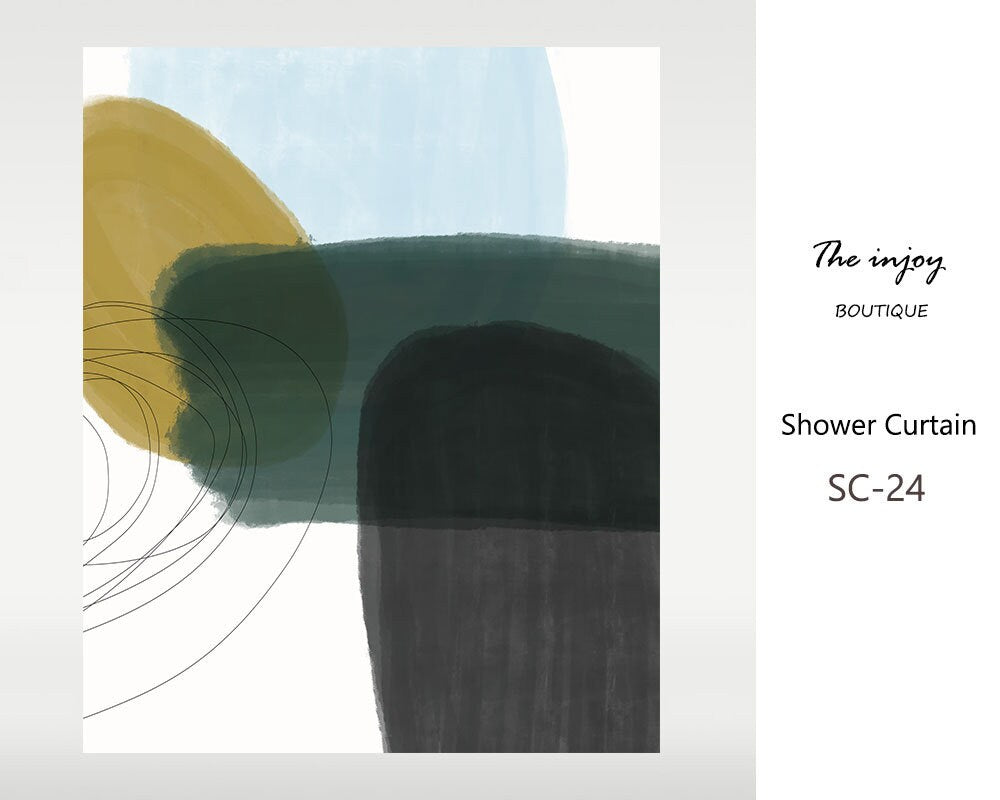 Abstract Shower Curtain, Color Blocks Black Green Beige, Nordic Style Minimalism, Japanese Style Partitian Curtain, Customized Sizes 72"*72"