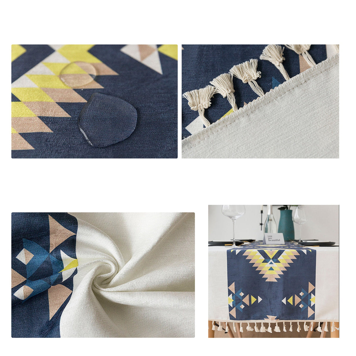 Ofat Home Bohemian Style Geometric Tablecloth Waterproof Fabric Rectangle Boho Table Cover for for Dining Room Kitchen Decor