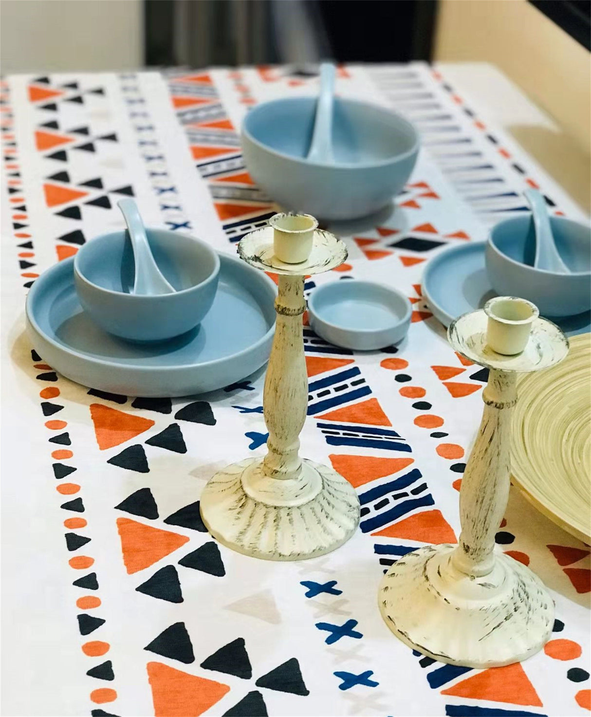 Ofat Home Bohemian Style Geometric Tablecloth Waterproof Fabric Rectangle Boho Table Cover for for Dining Room Kitchen Decor