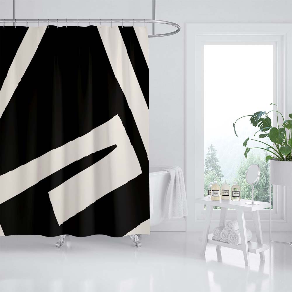 Black and Beige White Shower Curtain, Simple Shower Curtain with 12 Hook, Modern Extra Long Heavy Quality Curtains, Customize Bathroom Decor
