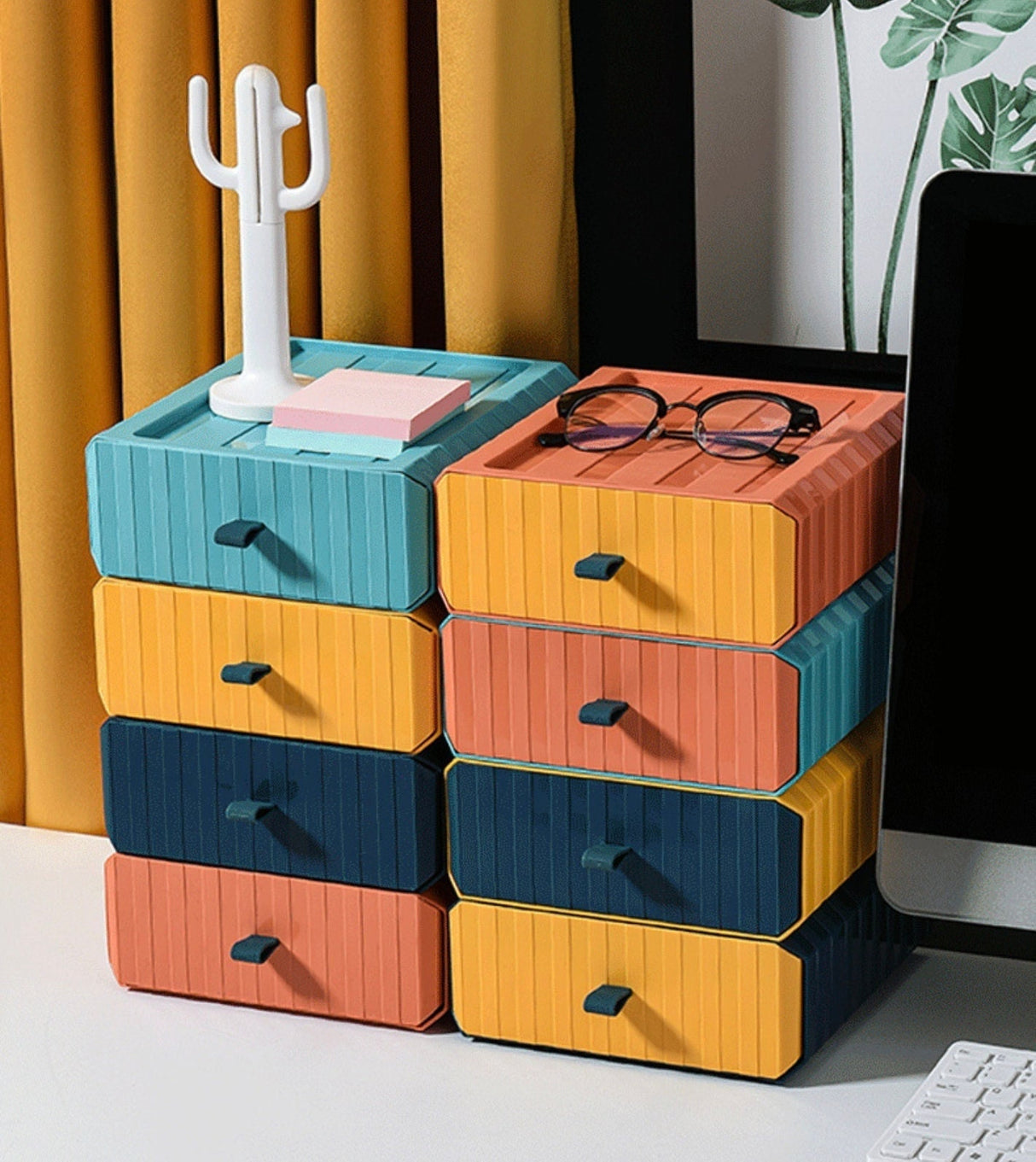 Pastel Coloured Stackable Storage Boxes for Desk